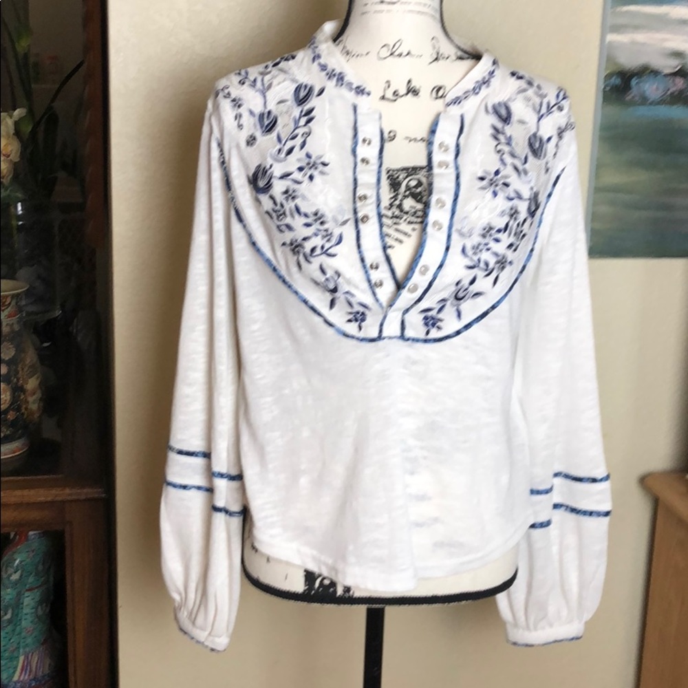 Free People Long Sleeve Embroidered Top .